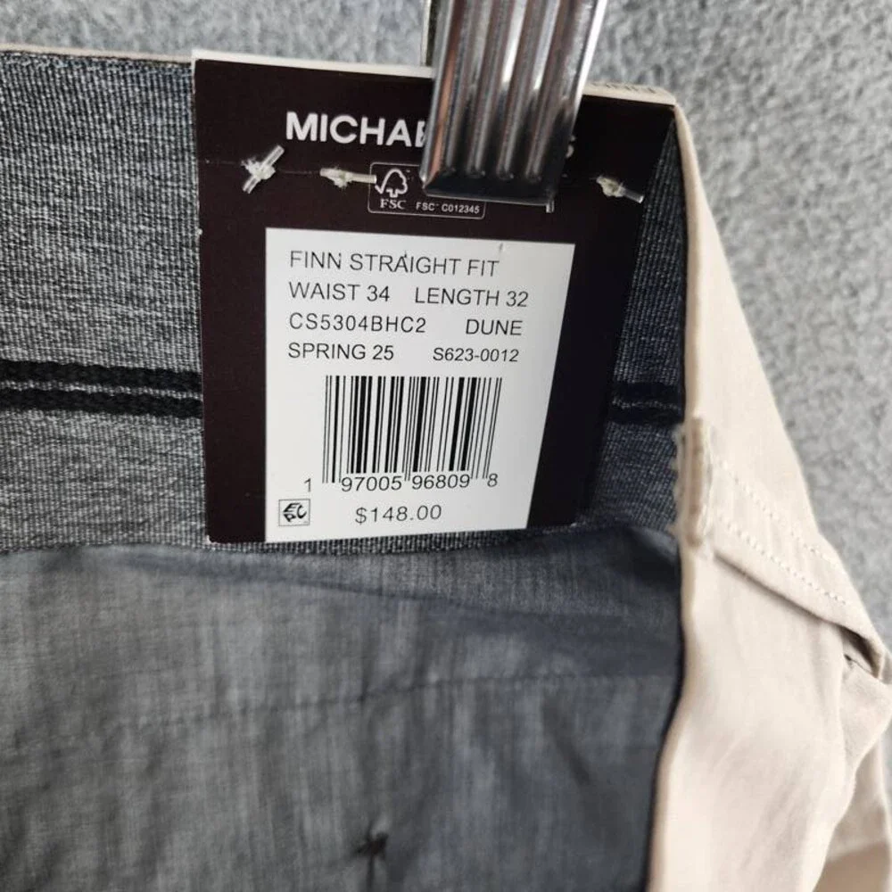 Michael Kors Cotton Straight Tailored Fit Chino Pants Men's 34/32 Dune